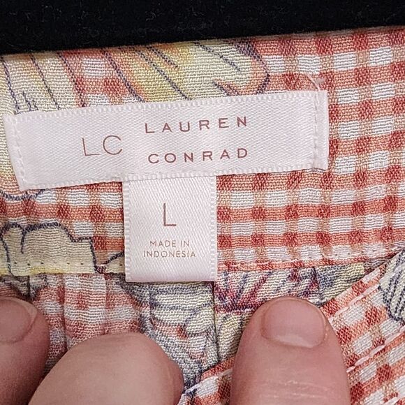 LC Lauren Conrad peach & white gingham square neck top Sz L - Picture 4 of 4